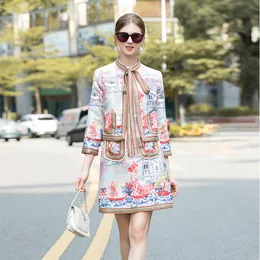 فستان من قطعتين أزياء الربيع/الصيف النسائية المطبوعة نصف التنورة المزاجية الأنيقة النحيفة