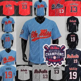 2022 campioni Ole Miss Rebels Baseball Jersey TJ McCants Jacob Gonzalez Anthony Servideo Peyton Chatagnier Elko Kevin Graham Hayden