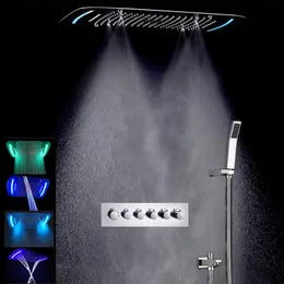 Yeni Tasarım 430 710mm Çok Fonksiyonlu Yağmur Banyo Duş Sıkış Seti LED Tavan Duş Başlıkları El Duşlu Termostatik Sprey Banyo298m