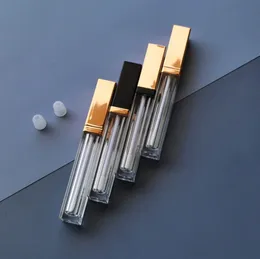 200pcs 5ml Boş Dudak Parlatıcı Tüp Şişesi Altın Kapaklı DIY Ruj Doldurulabilir Şişeler Kozmetik Konteyner Kauçuk