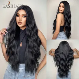 Long Black Water Water Lace Front Wigs com cabelos para beb￪s para mulheres negras Cosplay diariamente T Parte perucas resistentes ao calor