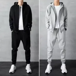 Gym Clothing Winter Tracksuit Pullover Men Two Piece Set Keep Warm Young Soft Hooded