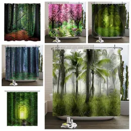 Занавески для душа естественная лесная ландшафтная занавеска тропические деревья бохо Ванная комната Водонепроницаемое 3D -перегородка с крючками