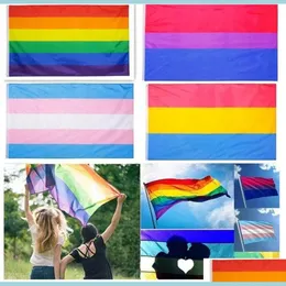 Banner Flags Rainbow Flag Banner 3x5ft 90x150cm Eşcinsel Gurur Bayrakları Polyester Afet Banners Colorf LGBT Lezbiyen Geçit Tören Dekorasyon Damlası Dhf2a