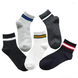 Men's Socks 5 Pairs Men Comfortable Stripe Patchwork Color Men's Casual Sports Wild Cotton Boat White Black