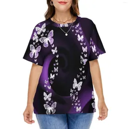 Camicia Purple Butterfly Swirl Magical Animal Print T-shirt moderne Maniche corte Trendy Top Lady Casual Tees Plus Size 4XL 5XL