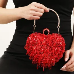 Borse da sera Borsa da donna con perline ricamate di lusso alla moda Pochette con anello a cuore per feste Borse da sposa con pochette con manico in metallo