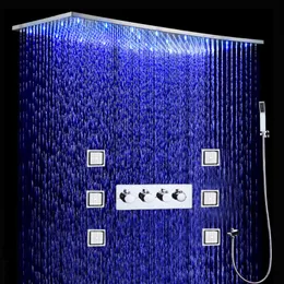 Badkamer LED -doucheset 500x1000 mm plafond grote regen douchekop paneel thermostatische douchekranen met massagebody jets255F