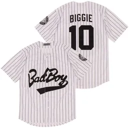 رجال سيء السمعة B.I.G. فيلم Bad Boy #10 Biggie Smalls Black White Baseball Film Buttons Cheap Jerseys Size S-3XL