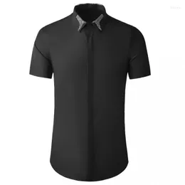 Men's Casual Shirts 2022 Cotton Male Luxury Short Sleeve Simple Embroidery Mens Dress Fashion Slim Fit Party Man Shrits 4xl