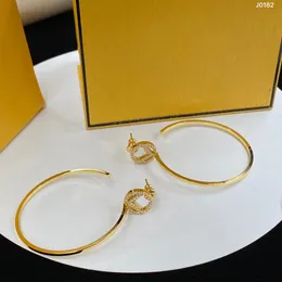 Большие золотые серьги-кольца Дизайнер для женщин Дизайнеры Шпильки Роскошные бриллиантовые кольца Бренд Буква F Модные украшения с коробкой