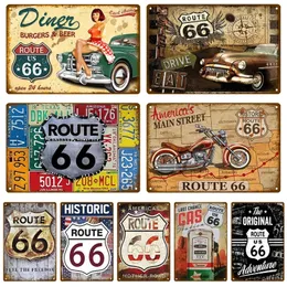 Route 66 Metal Painting Shabby Chic Tin Sign Plates For Wall Home Craft Cafe Music Bar Garage Decoration Vintage Poster Decor 20cmx30cm Woo