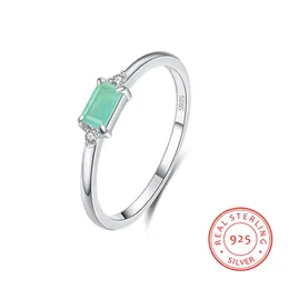 925 Sterling Silver Mode Emerald Cut Tourmaline Band Ringar För Kvinnor Elegant Paraiba Ädelsten Silver Fine Smycken