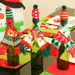 Niedliches strickendes Weihnachts-Weinflaschen-Abdeckungs-Set, Weihnachtsmann, Elch, Flaschendekoration, Schal, Mütze, Weihnachten, Zuhause, Party, Ornament, Tisch