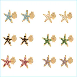 Stud Stud Boako Japanese Micro Inlaid Crystal Fivepointed Star Plating 18K Gold Earrings 925 Sterling Sier Women Cute Banquet Jewelr Dhu9R