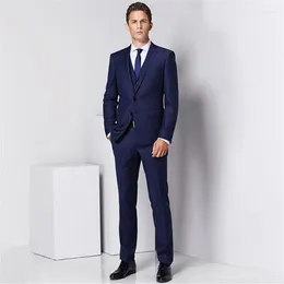 Men's Suits Navy Blue Men's Business Suit Slim Fit Men Wedding Groom Office Blazer Jacket Two Button Homme Mens Tuxedos 3 Pieces