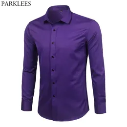 Men's Casual Shirts Purple Bamboo Fiber Dress Brand Slim Fit Long Sleeve Chemise Homme Non Iron Easy Care Formal For Men 221105