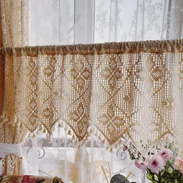 Cortina Boho Retro Creatains de crochê de linho de algodão para fazenda Cafe Kitchen Kollting Mão feito com as cortinas de janela de gazebo de baía