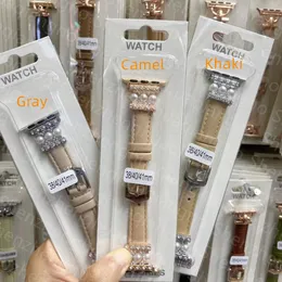 ￄkta ko l￤der klocka rem slim band f￶r Apple Watchband Smartwatch Series 3 4 5 6 7 S6 S7 SE 41mm 45mm 38mm 40mm Designer Smart Watches Rems Ladies Us UK Rose Gold
