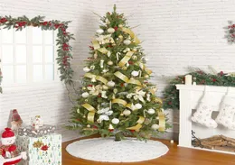 Gonna per albero di Natale con fiocco di neve ricamato bianco Ornamento per albero di Natale Gonna per albero di Natale ricamata con paillettes bianche in peluche da 90 cm1295637