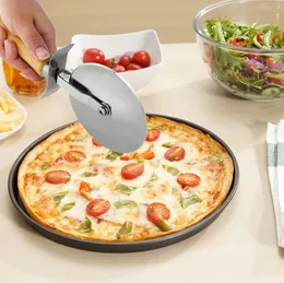 Round Pizza Cutter Cake Tool Stainless Steel Confortable With Wooden Handle Pizza Knife Cutters Pastry Pasta Dough Kitchen Bakeware Tools Wholesale CC