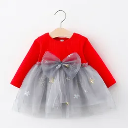 Bambini neonate vestono primavera carino fiocco in rete bambino neonato abito a maniche lunghe abiti da principessa per ragazza