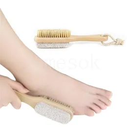 Bath Brushes Sponges Scrubbers 2 In 1 Cleaning Brushes Natural Body Foot Exfoliating Spa Brush Double Side With Nature Pumice Stone Wholesale DE901