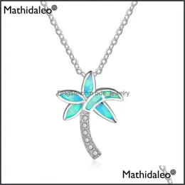 Chains Created Blue Opal Palm Tree Necklace 925 Sterling Sier Pendant Necklaces Crystal Women Jewellery Rs022 Chains Drop Delivery J Dhjvz