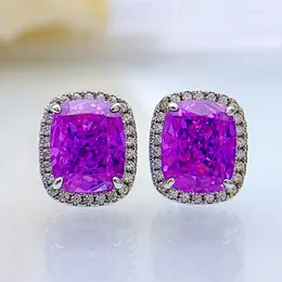 Stud Earrings S925 Sterling Silver Purple High Carbon Diamond 8 10mm Super Beautiful Ins Fairy Jewelry For Women 2022