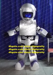 Vivid Siver Gray Robot Mascot Costume Mascotte Intelligent Machine Automaton With Blue Light Eyes Round Head No.3852 Gratis fartyg