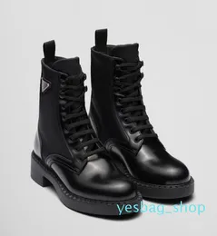 Winter Brand Luxury Brushed-leather Boots Recycled Enameled Metal Booty Men Monolith Triangle Re-Nylon Monobloc Sole Combat Booties EU35-40