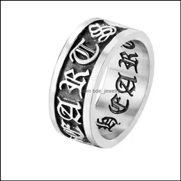 Band Ringe Mode Trend Marke Retro Kreuz Band Ringe Herren Edelstahl Hip Hop Rock Männlich Schmuck Titan Zubehör Größe 78910 Dhh9W