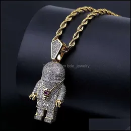 Collane con ciondolo Ciondolo ghiacciato Collana di design di lusso Gioielli hip-hop Bling Diamond Astronaut Charms Pendenti con catena in oro da uomo Dhuwd