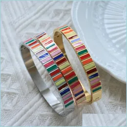 Bangle Bangle Trendy Mix Color Emamel Armband Gold Plated Armband för Woman Lady Geometric Jewelry Gift Wholesale Bangle Drop Deliv Dhuaq