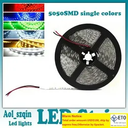En kaliteli 5050 SMD LED şerit ışık tek renk saf serin sıcak beyaz kırmızı yeşil mavi sarı su geçirmez olmayan 300leds 5mreel