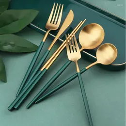 Besteck-Sets 2022 Gold Nordischer Stil Edelstahl Löffel Gabel Messer Essstäbchen Steakmesser Suppentisch für Küche Se