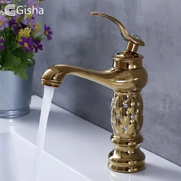 Gisha Bathroom Basin Faucets Classic Brass Diamond Faucet مقبض واحد ونقر بارد Gold Crystal Mixer Faucets T200710237R