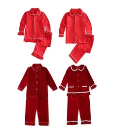 Niños Velvet Sleepwear Button Down Hbling Match Boys y niñas Pajamas Set Red Luxury Christmas PJS 2109035165811