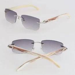 New White Inside Stripe Genuine Natural Horn Sunglasses for Women 8200757 Fashion Style Metal Rimless Male Female Adumbral Man Woman Frames Sun Glasses Size 57-18-140