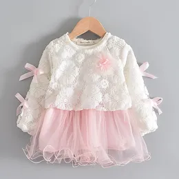 Autumn Kids Dress for Girls Long Sleeve Fake 2Pc Knitted Dresses Newborn Body Clothes Toddler Baby Clothing Costumes 0-24M