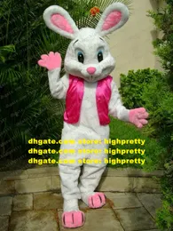Pretty White Rabbit Easter Bunny Mascot Costume Mascotte Jackrabbit lepus com orelhas rosa longas olhos azuis No.1778 Navio livre