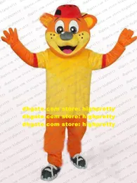 Fancy Orange Male Pipi Bear Mascot Costume Mascotte Vuxen med gul t-shirt Happy Face Cartoon Character No.677