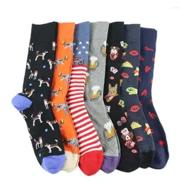 Men's Socks Novelty Colorful Animal Crew Funny Cute Calcetines Men Cartoon Happy Dog/Food Kawaii Divertido Hombre For Gifts