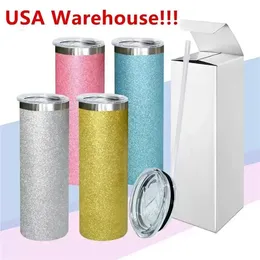 20oz Sublimation Glitter Tumblers Powder Straight Tumbler Stainless Steel Tumber Vacuum Insulated Beer Coffee Mugs with Straw FY5313 SS1107