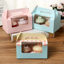 Gift Wrap 50pcs Two Case White Pink Blue Kraft Paper Cupcake Box Cake With Clean PVC Window Wedding Party Favor Packaging