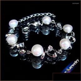 Bracciale rigido all'ingrosso 89 mm di cristallo genuino catena di perle d'acqua dolce braccialetto regolabile 8 bracciali gioielli consegna goccia Dhdnb