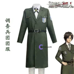 Ataque ao Titan Quarta temporada 4 Investigation Corps Conjunto completo de uniformes de cosplay Exército Jaqueta Verde J220720