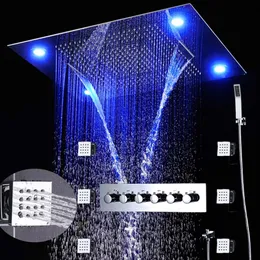 5 functies luxe LED -kraan Grote regenval waterval grote douchekop thermostatische hoge stroom mengklep badkamer el douche274y