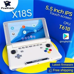 Giocatori di giochi portatili Powkiddy x18s Android 11 55 pollici Touch IPS Schermo Flip Handhell ​​Game Console T618 Chip Mobile Game Players RAM 4GB ROM 64GB 221107
