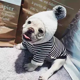 شتاء ملابس الكلب الدافئ الشتوية للبلدغ الفرنسية هوديز القطن الفرنسية ل Chihuahua معطف مخطط للكلاب الصغيرة حيوانات جرو السترة xxl214m